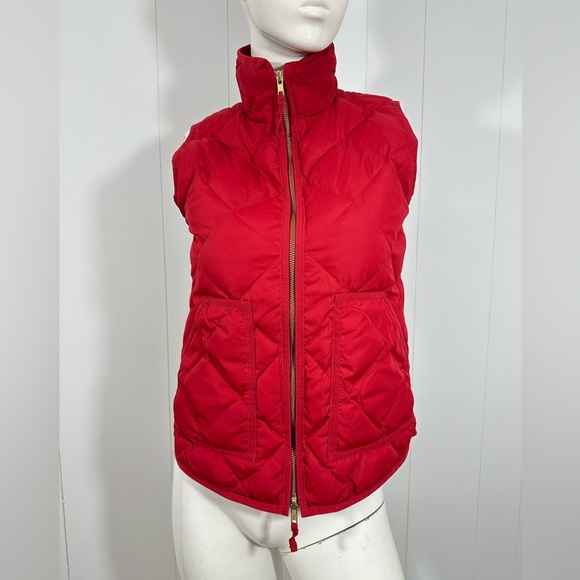 J Crew Vest Women’s XS Red Puffer Diamond Quilted Double Zip - Picture 1 of 8
